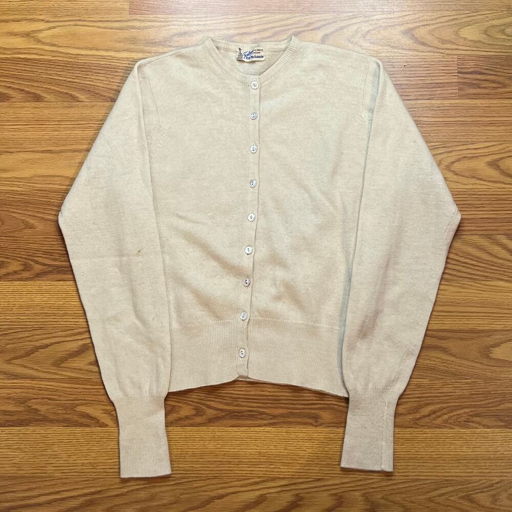 Vtg 1960s 100% Pure Cashmere Cardigan Sweater Teribus Scotland Womens S Cream